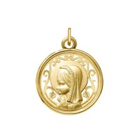 Medalla de oro de la Virgen niña con diseño calado