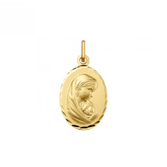 Medalla de oro ovalada de la Virgen María con velo y el niño Jesús 16mm (1609284)