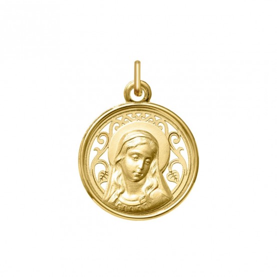 Medalla de oro de la Virgen María con diseño calado