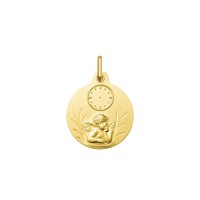 Medalla de oro 18k redonda angelito con reloj