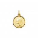 Medalla de oro Virgen niña con velo y forma redonda