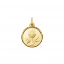Medalla para comunión en plata dorada con cáliz