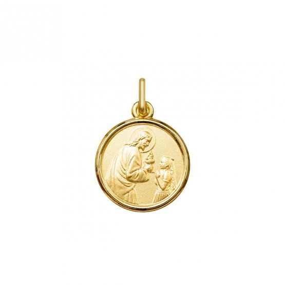 Medalla en plata dorada imagen Cristo con niña
