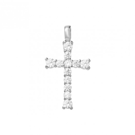 Cruz en oro blanco de 18k con diamantes o circonitas