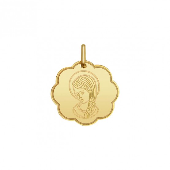Medalla nube Virgen con trenza en oro de 18 quilates