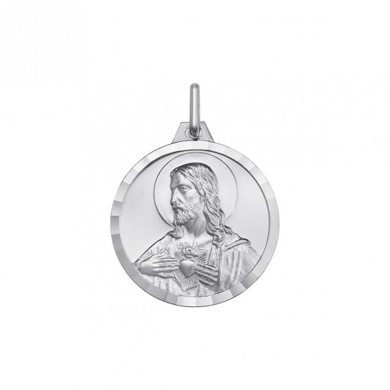 Medalla de oro blanco de 18k Sagrado Corazón de Jesús