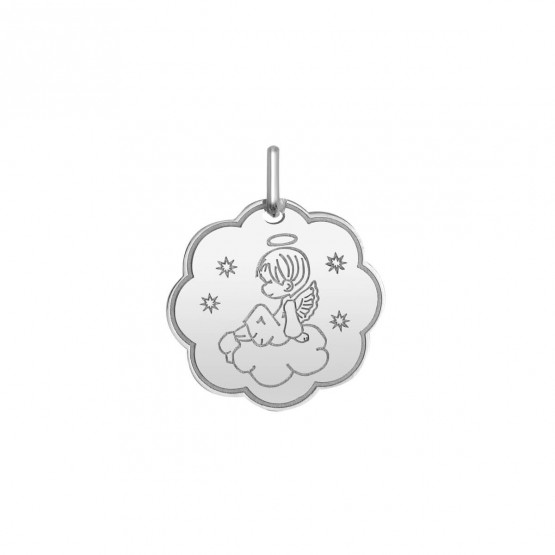 Medalla angelito bebe sentado sobre una nube diseño laser
