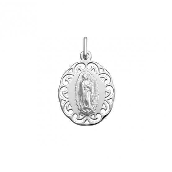 Medalla Virgen de Guadalupe ovalada en plata de ley