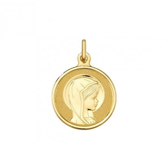Medalla comunión Virgen niña en plata dorada