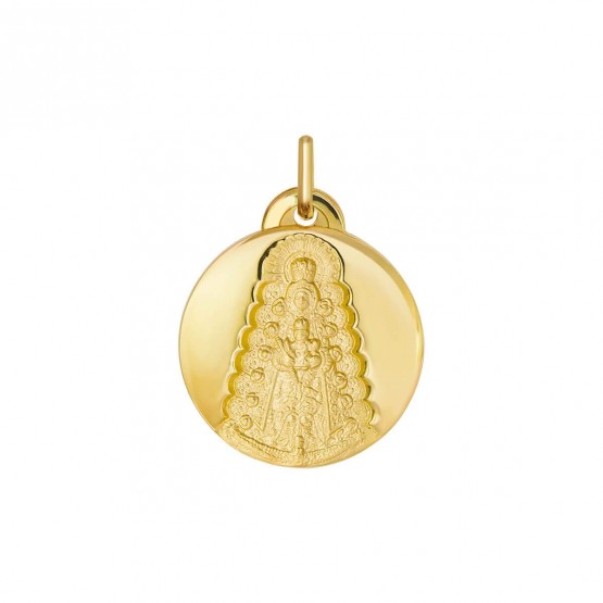 Medalla Virgen del Rocío forma redonda plata dorada