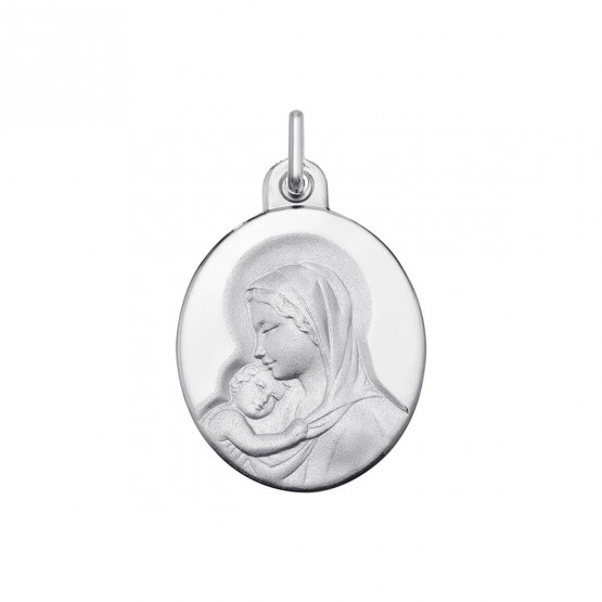 Medalla de plata Virgen con niño forma oval