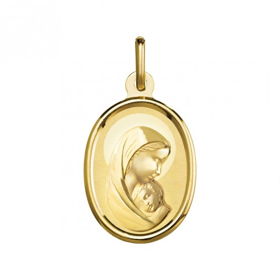 Medalla de la Virgen y el Niño en oro diseño ovalado mate-brillo, modelo 1902285 de ARGYOR.