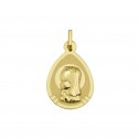 Medalla de plata dorada en forma de gota Virgen niña