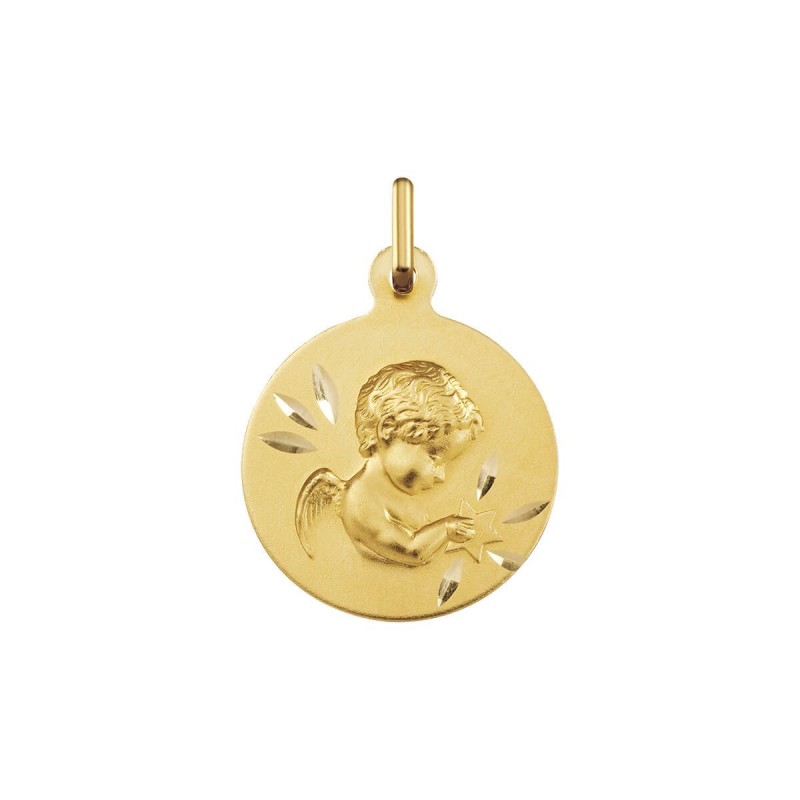 Medalla Angelito con estrella 1430415 | MiMedalla Metal Oro 9k