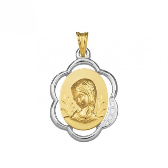 Medalla de comunión de oro bicolor Virgen Niña