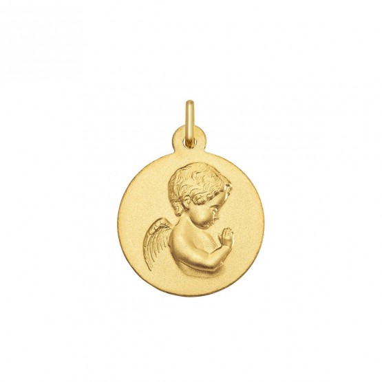 Medalla de plata dorada con un Angelito rezando