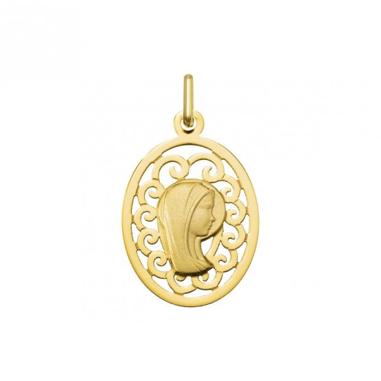 Medalla de oro calada Virgen niña forma ovalada