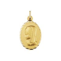 Medalla de oro Virgen Niña bisel ondas ovalada (1605104N)