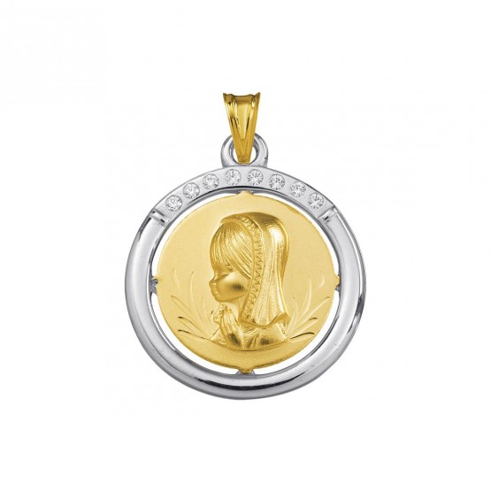 Medalla oro bicolor con circonitas Virgen Niña