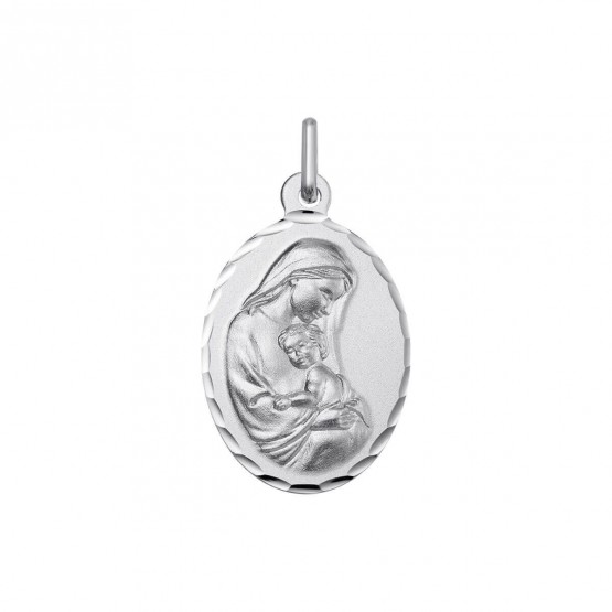 Medalla de oro blanco ovalada de la Virgen María y el niño Jesús  (1B609285)
